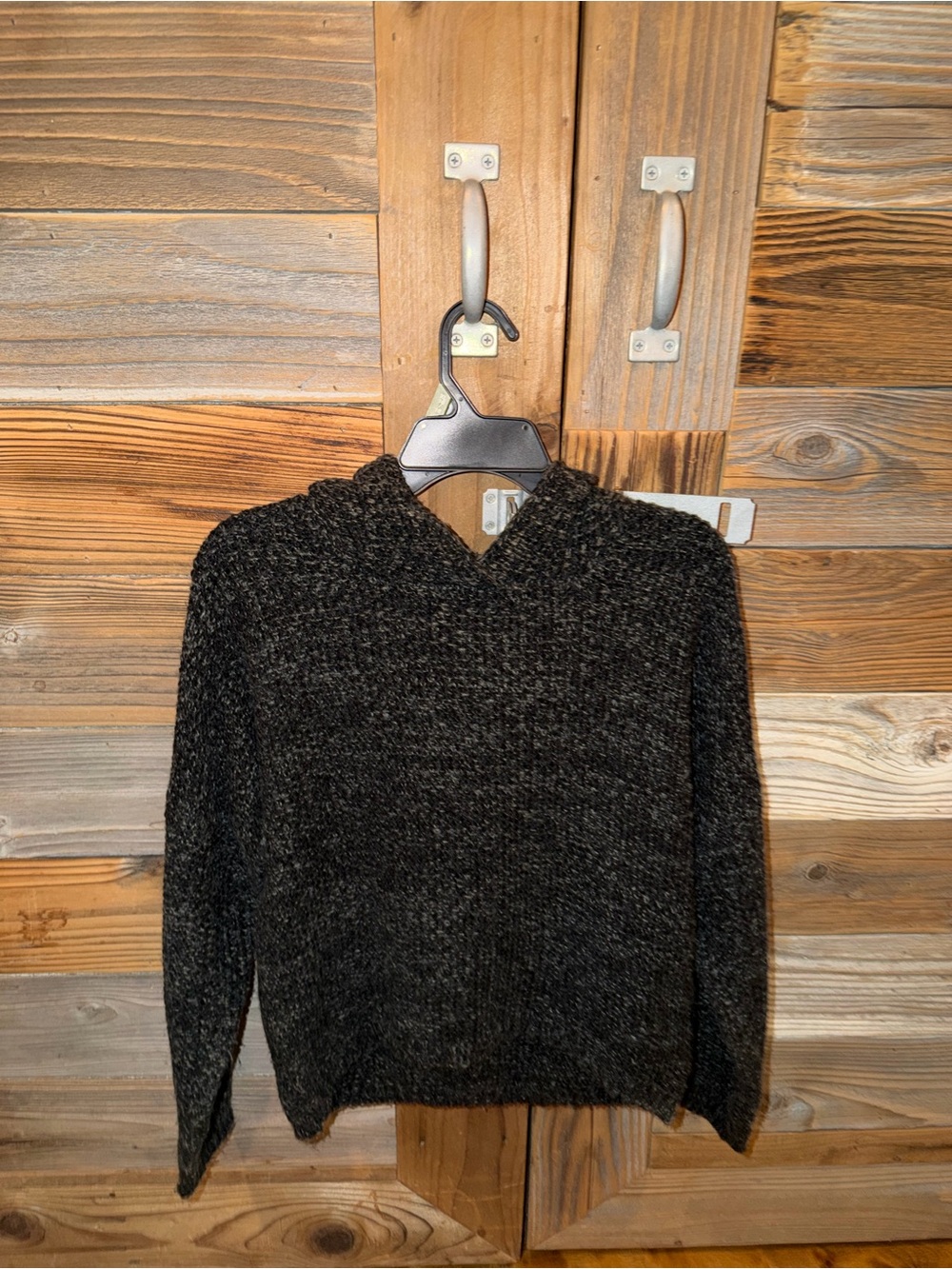 Women's Black Hooded Knit Sweater - size S w/ measurements